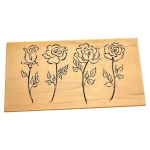 PSX 4 Single Roses Flowers K-2291 Large Rubber Stamp